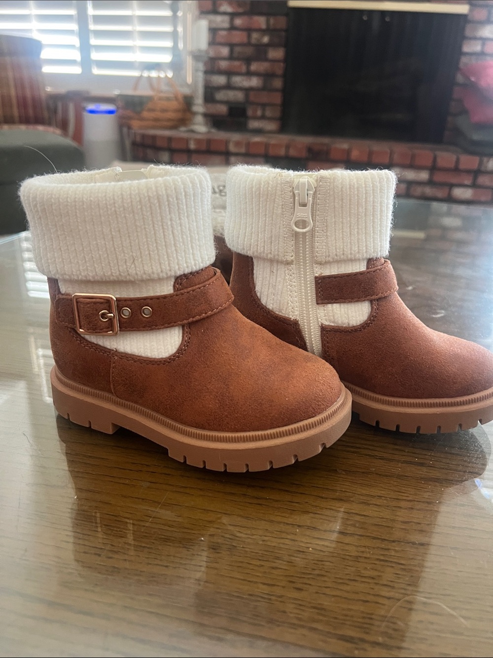 Cat and Jack  Brown Suede Boot with Cream Knit Cuff